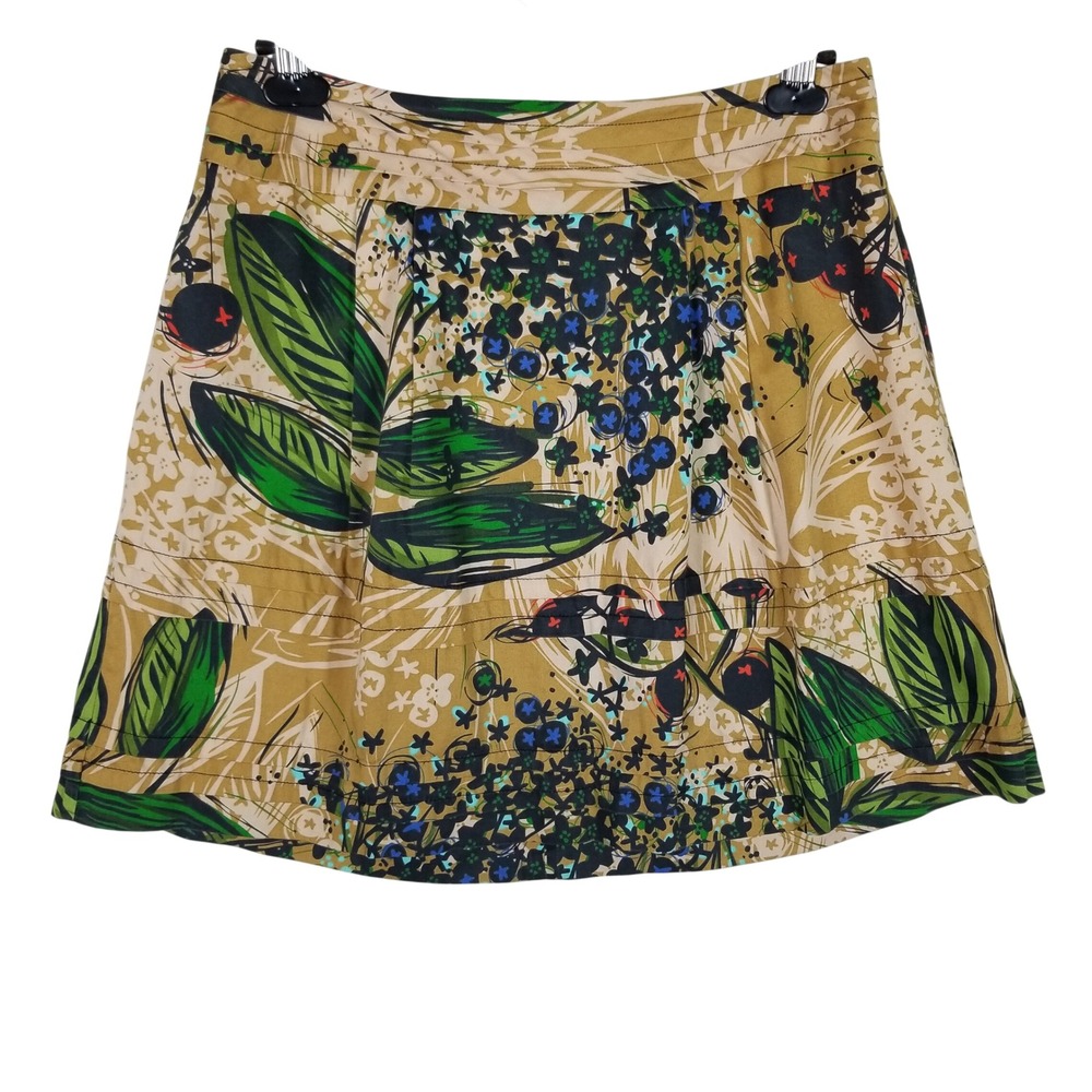 Edme & Esyllte Anthropologie Mini Skirt Womens 4 Mustard Yellow Floral  Pleated